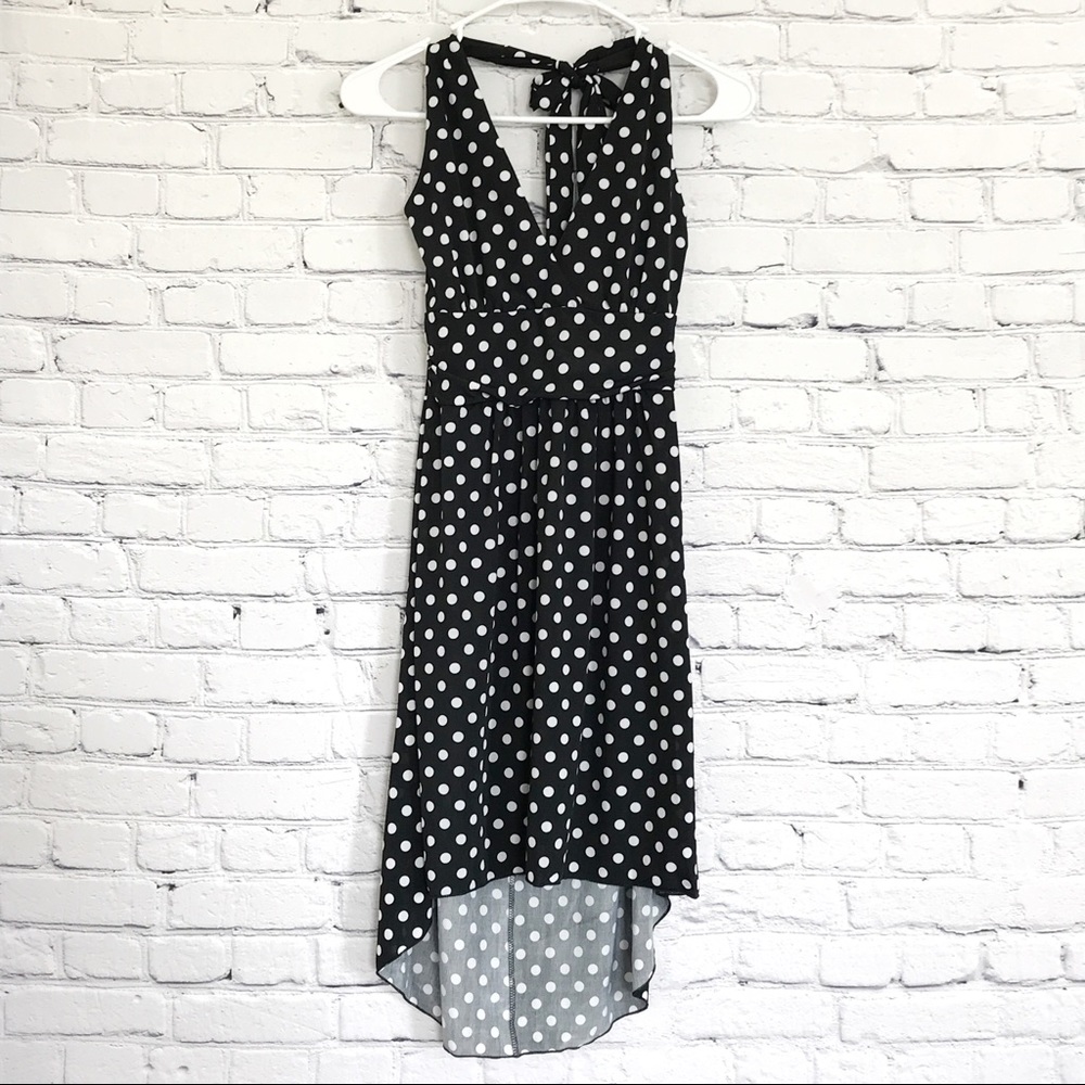 New Star Vixen Black Polka Dot Dress Halter High Low Size Medium